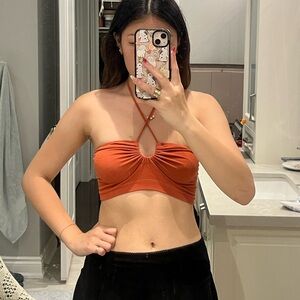 URBAN OUTFITTERS out from under burnt orange key hole tie top